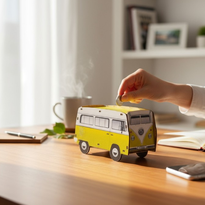 Cofre Cofrinho Porta Moedas Kombi Amarelo 