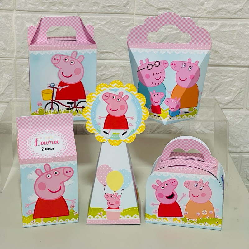Kit festa PEPPA PIG, caixas personalizadas peppa Pig, lembrancinhas, milk, pirâmide (PEGUE E MONTE)
