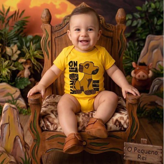 Body Bebe Rei Leão Roupas de Bebê Mesversario Simba