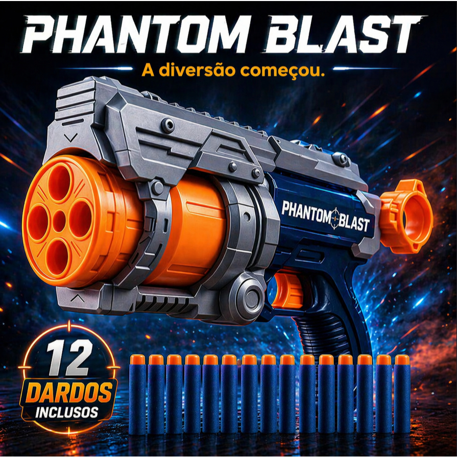 Pistola Nerf Phantom Blast 12 Dardos Infantil Pçs Brinquedo Seguro Espuma Criança Presente Diversão