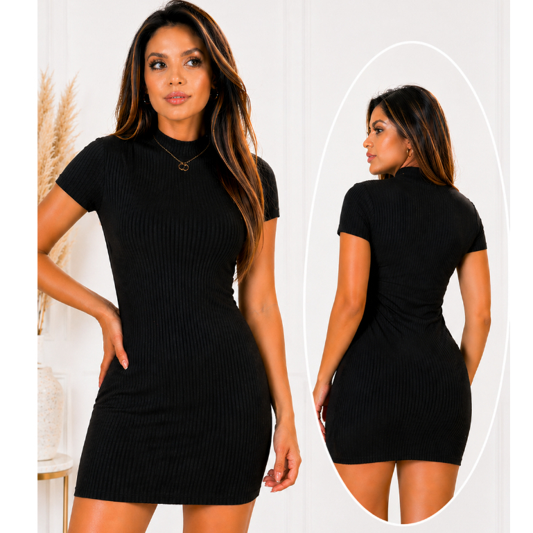 Vestido Canelado Feminino Gola Alta Tubinho Justo Moda Blogueira Premium