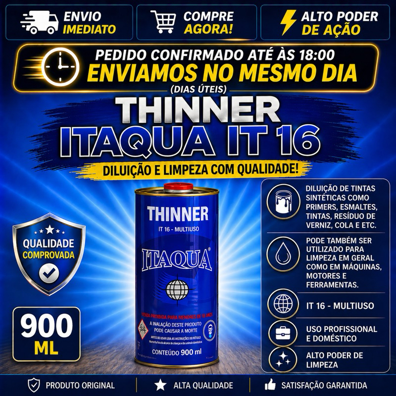 Thinner Itaqua IT 16 900ml Diluente Multiuso Profissional Limpeza Tintas Vernizes Automotivo