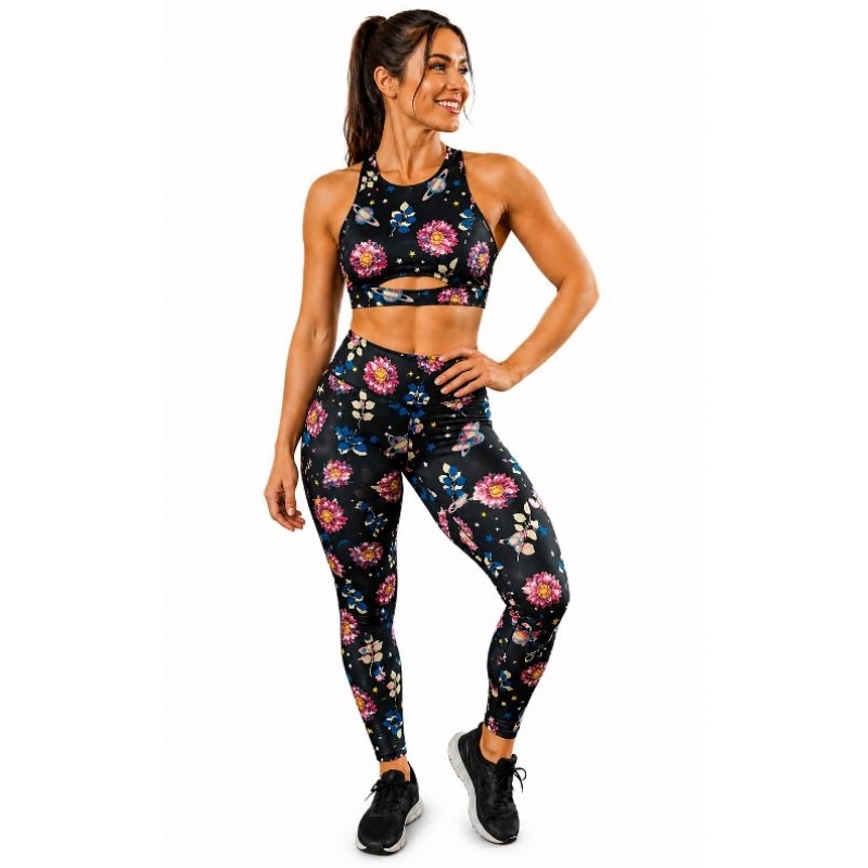 Conjunto Fitness Feminino Estampado | Top Nadador + Legging Cós Alto Modelador Academia💖