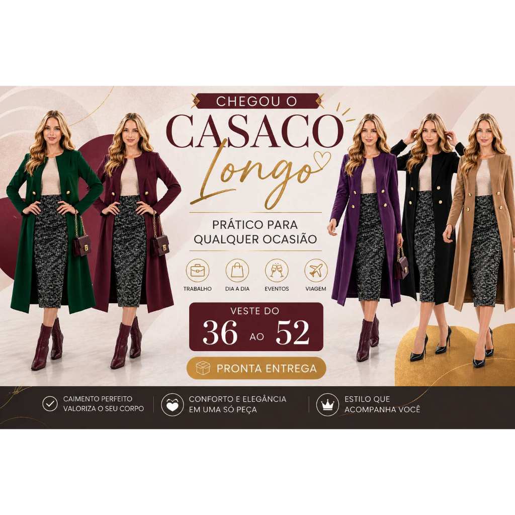 Sobretudo Feminino Casaco Plus Size Moda Evangélica Slim Inverno Maxi Cardigan, Cardigan Longo Aberto