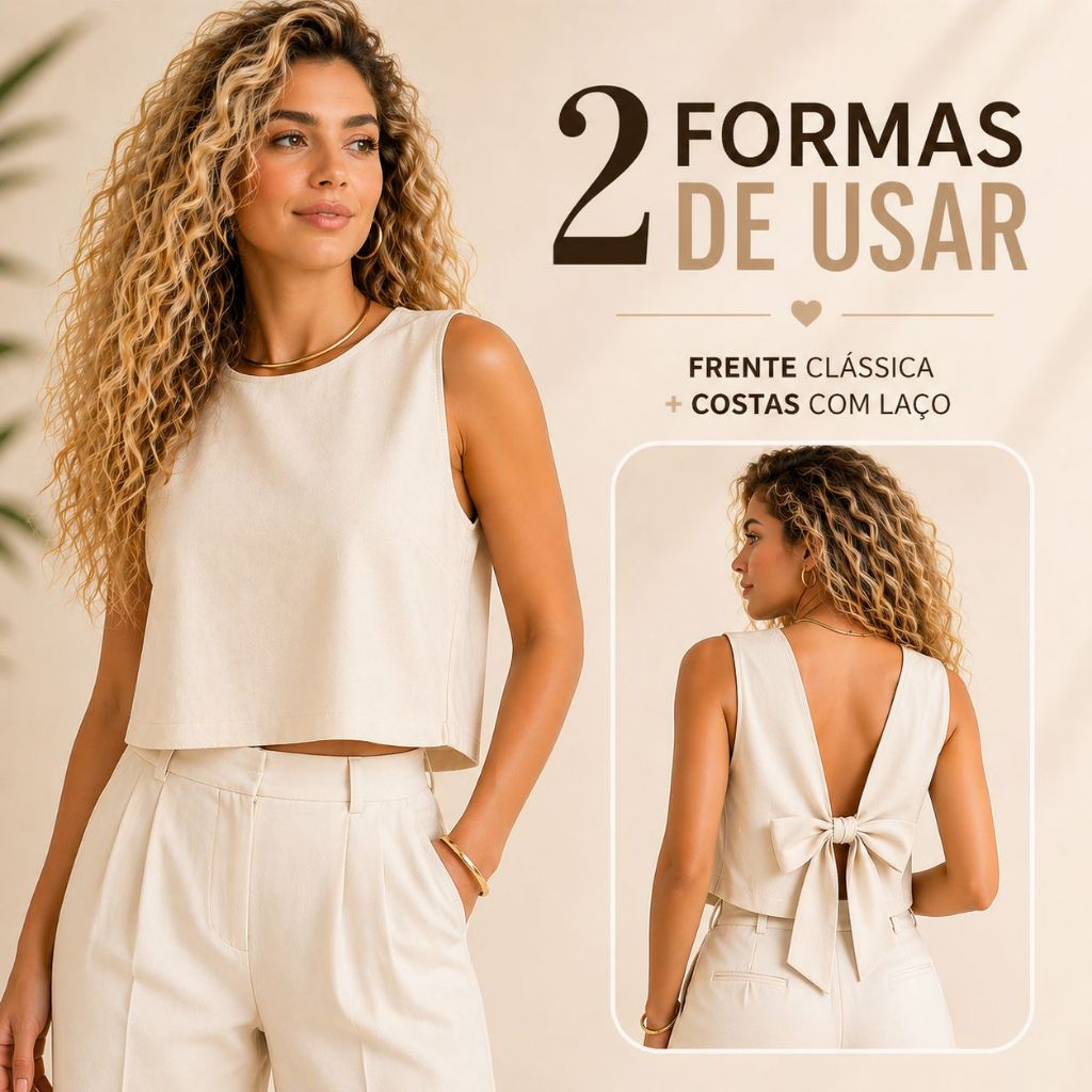 Blusa Cropped Alfaiataria Feminina Colete Com Amarração nas Costas Elegante M e GG Moda 2026