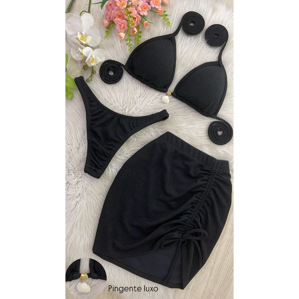 Biquíni 3 Peças Plus Size G1 Shorts Triquini Saia Trikini Verão