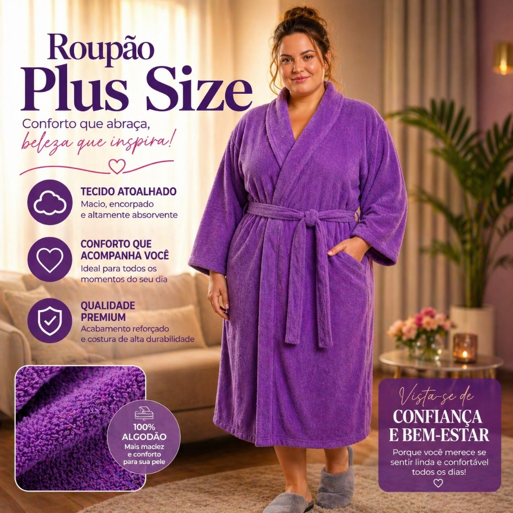 Roupão Adulto Masculino e Feminino Plus Cores Lisas Atoalhado sem bolso
