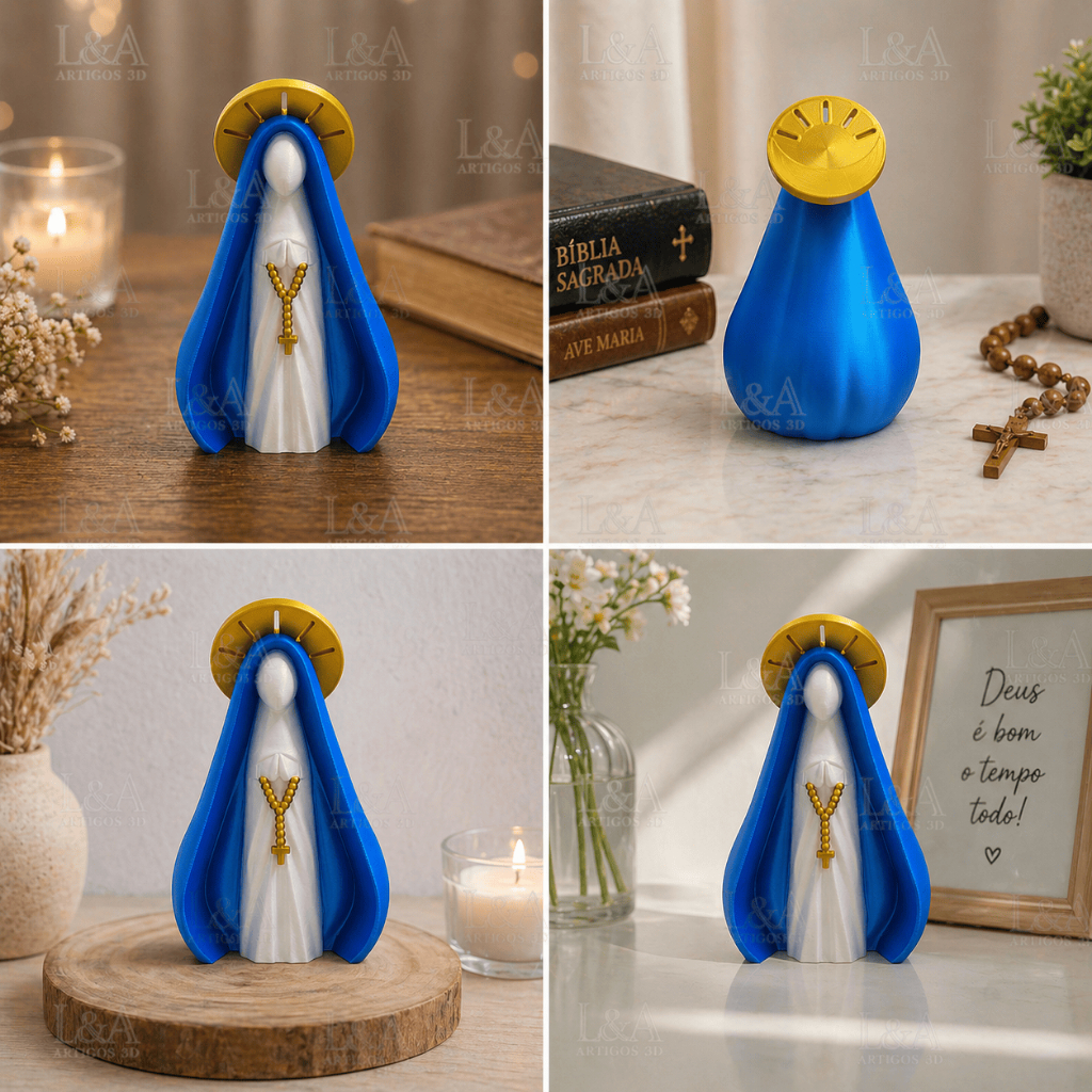 Nossa Senhora Aparecida em Impressão 3D | Decoração Religiosa | Artesanato Decorativo | Tamanhos 13cm e 18cm