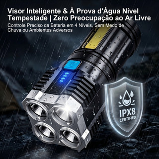 Super Lanterna Led Portátil Recarregável USB Resistente a água com Luz lateral c/ 4 LEDS