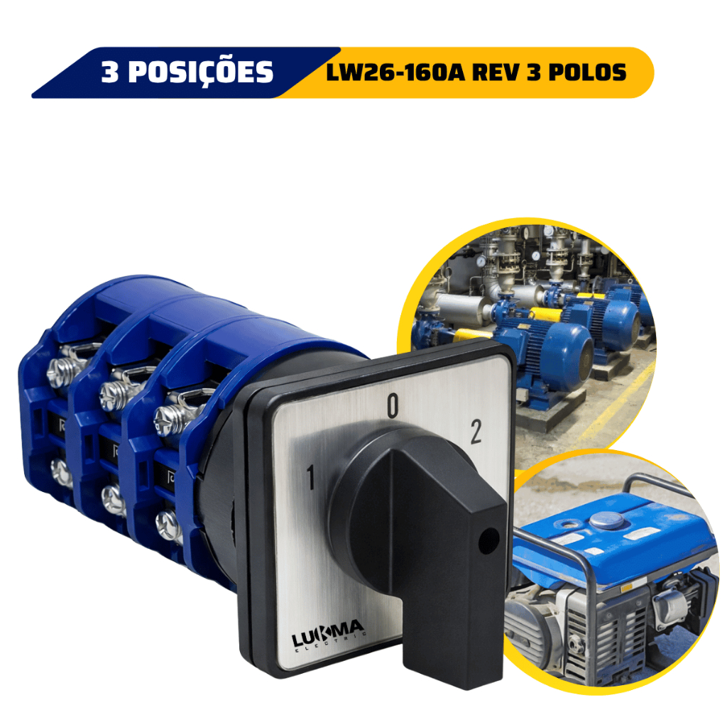 Chave Comutadora Rotativa Rotação em Sistema Trifásico Rev Lw26-160a 6n/3 Lukma
