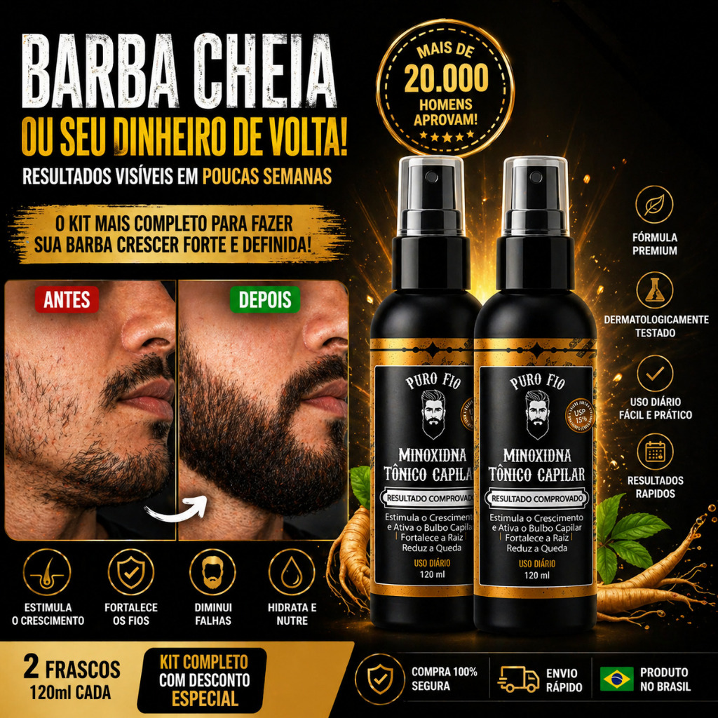 Puro fio – Cresce cabelo, barba, sobrancelha e bigode kit 1ou 2 unidades 120 ml