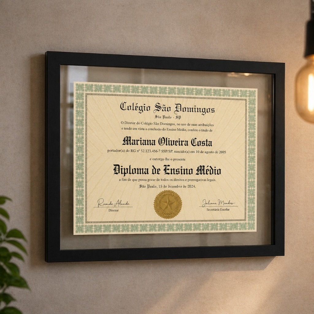 Moldura para Certificado, Vidro sobre Vidro 34x25cm (Quadro para certificados, fotos e pôsters com 2 vidros)