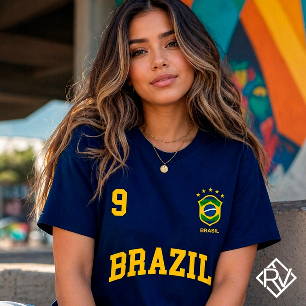 Camiseta Feminina Estampada DTF Blusa Copa do Brasil  Camisa Seleção Brasileira Casual Estilosa