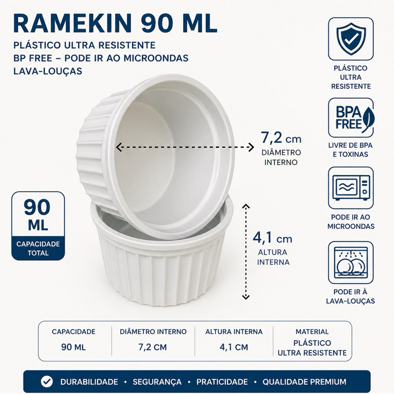 50 Ramekin plástico 90 ML ramequim molheira porta petisco potinho dorama ultra resistente