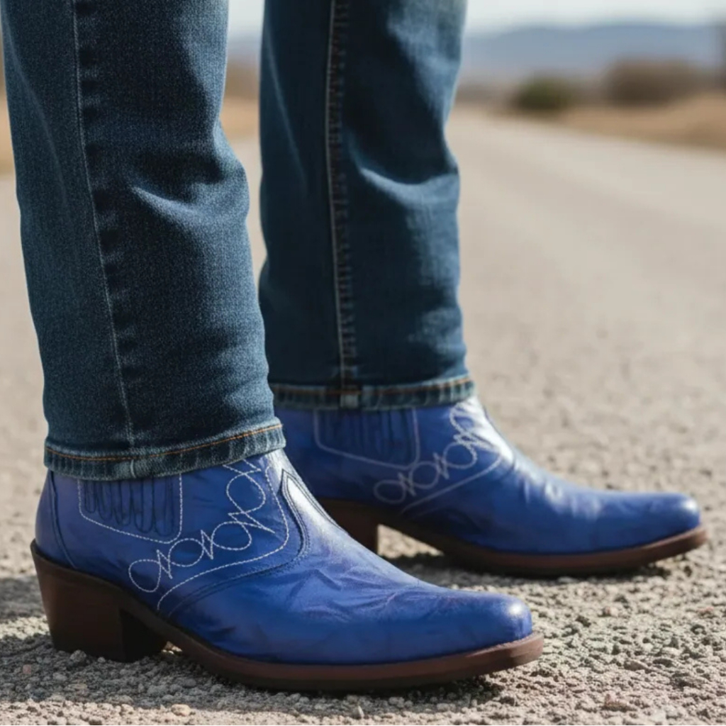Bota Country Texana Masculina Couro Cor Azul Estilo Agro Exposição Agropecuaria Agronomia Rodeio 3736