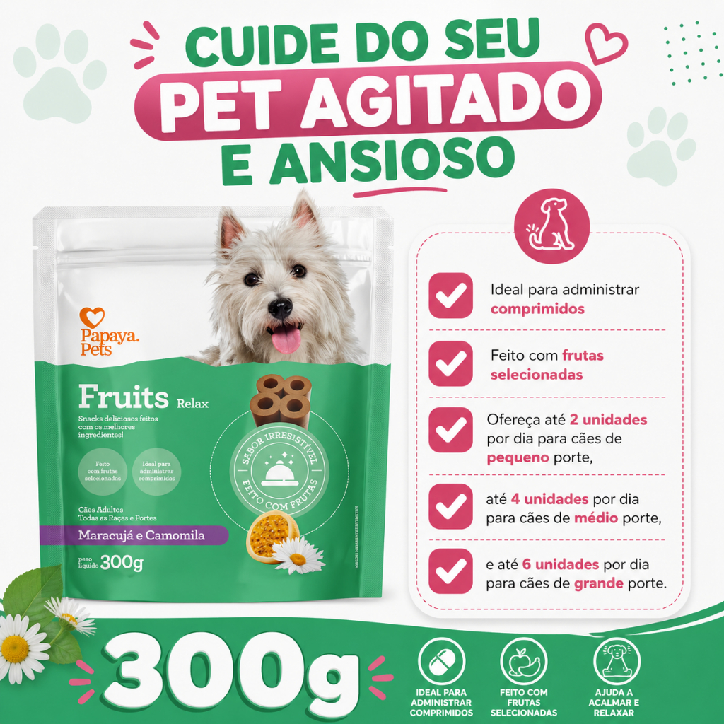 Petisco Papaya Pets Fruits Relax Cães Maracujá/camomila 300g