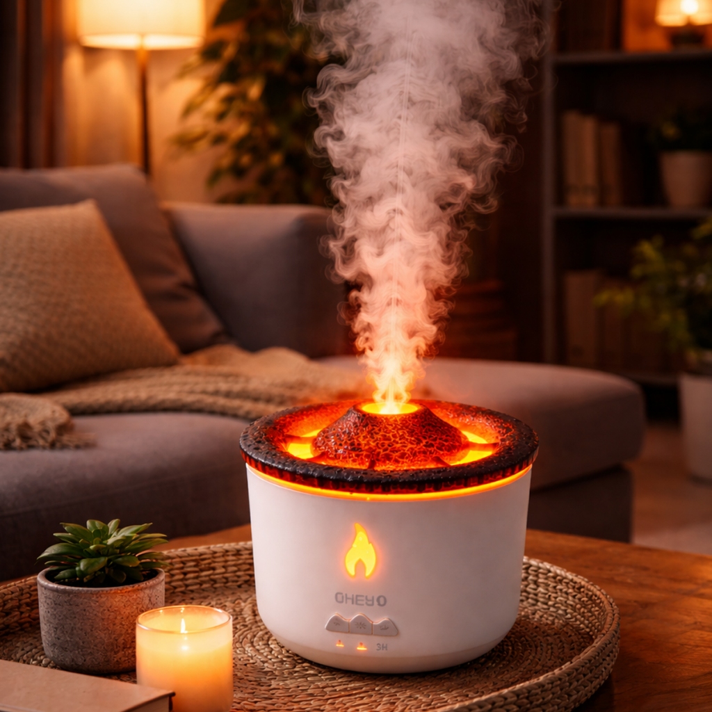 Umidificador de Ar Vulcão Difusor de Aromas Ultrassônico Com Led e Desligamento Automático