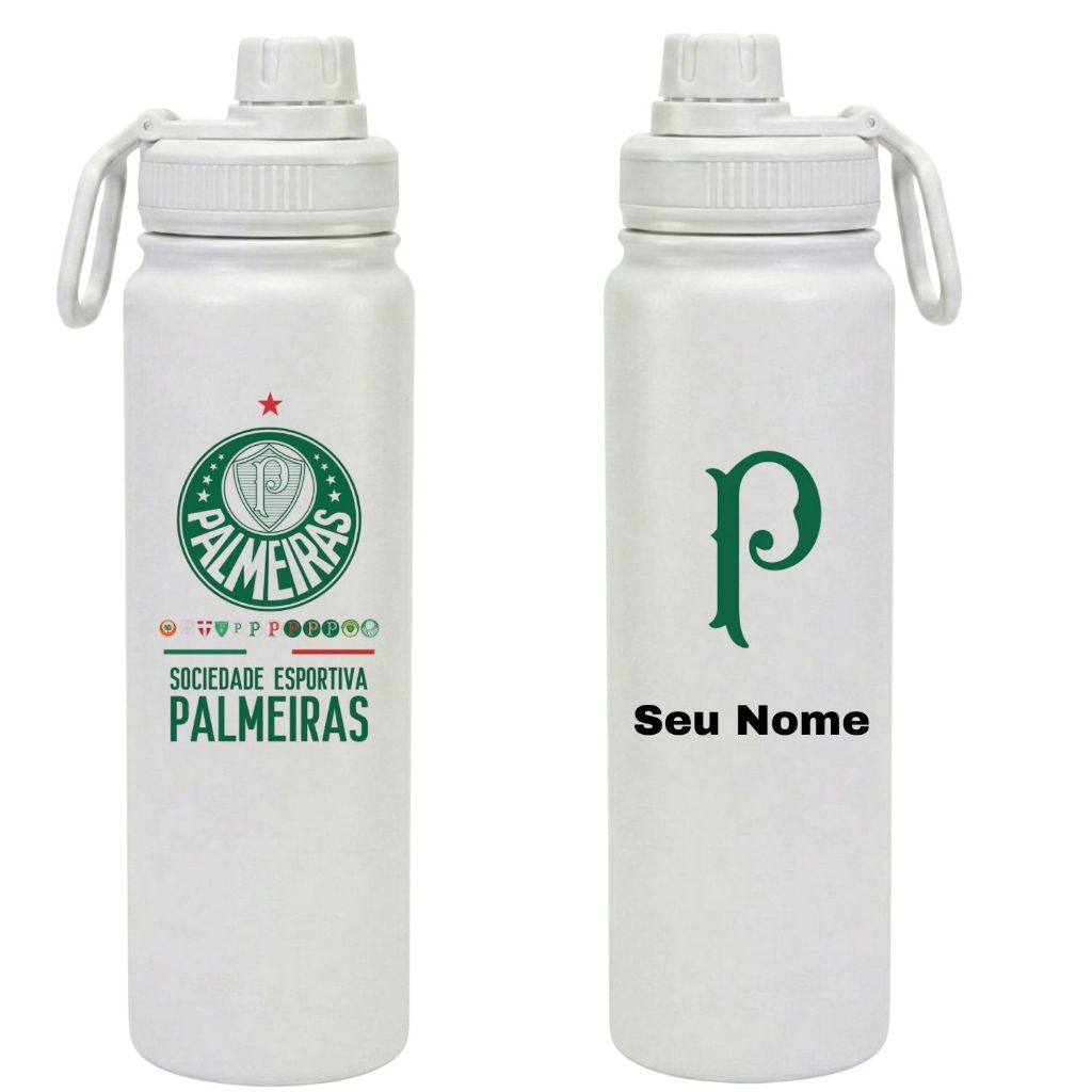 Garrafa Palmeiras 800ml Com Nome Térmica Alça Presente Masculino Futebol