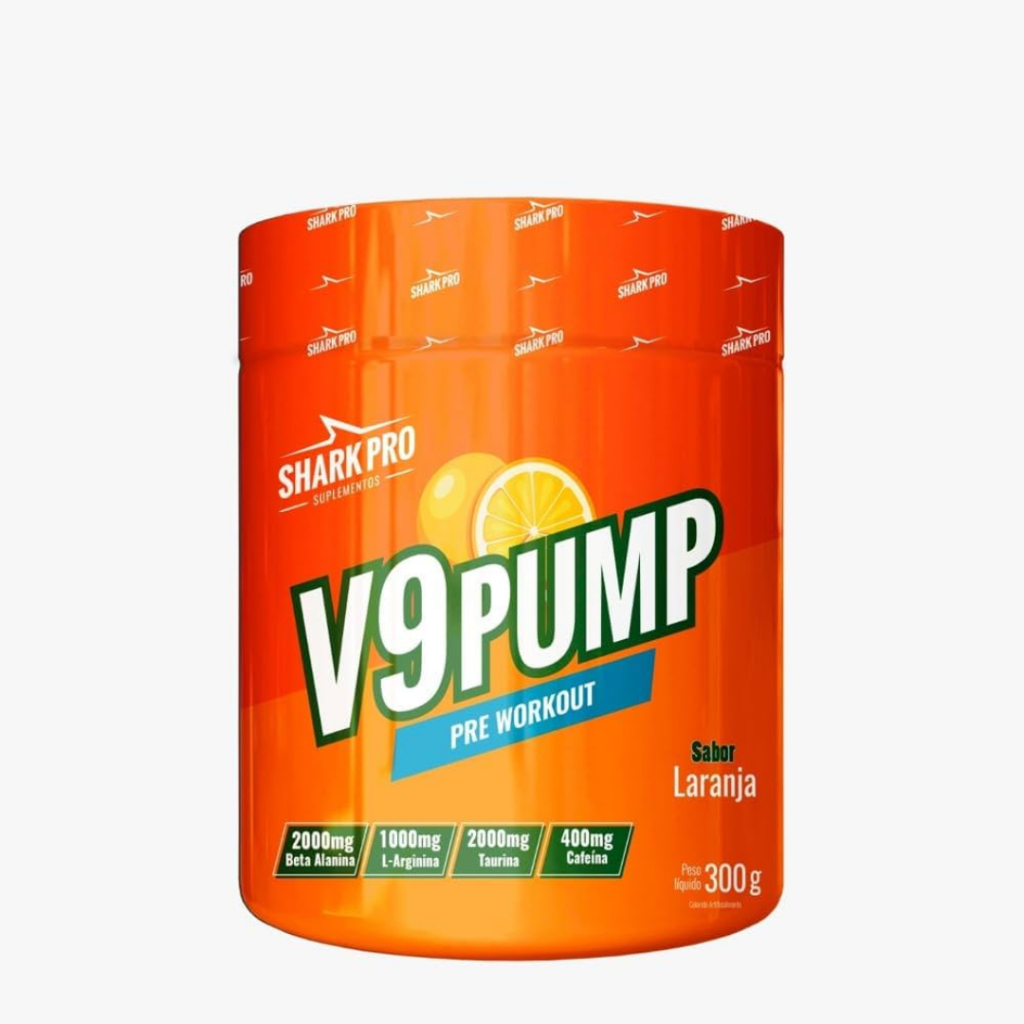 Pre Treino V9 Pump 300g Shark Pro - Sabor Refrigerante De Laranja