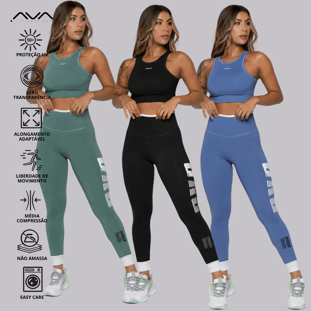 Conjunto Feminino Academia Suplex Poliamida Alta Performance Zero Transparência Com Silk AVA Fitness — imagem 1