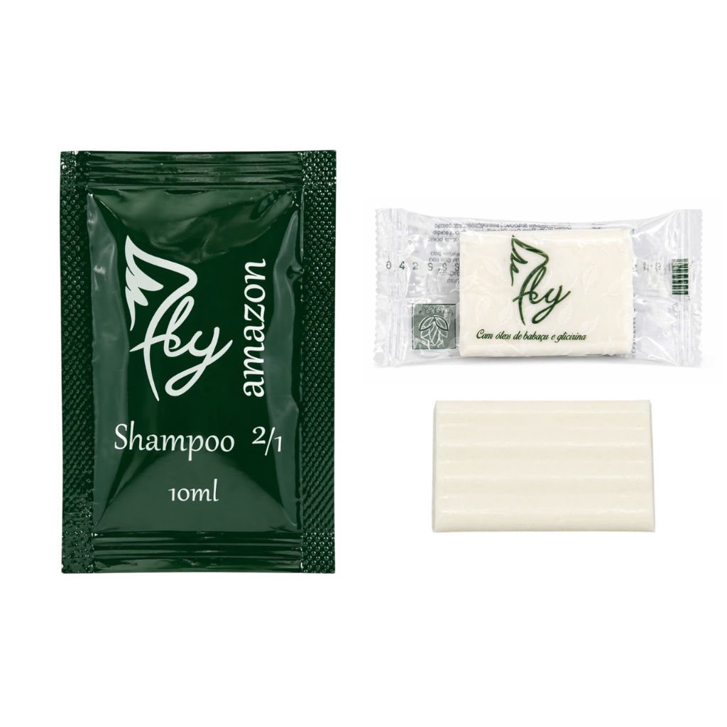 Kit Higiene 50 Sabonetes 10g + 50 Shampoos 2x1 10ml FLY Motel Hotel Spa Eventos Pousada