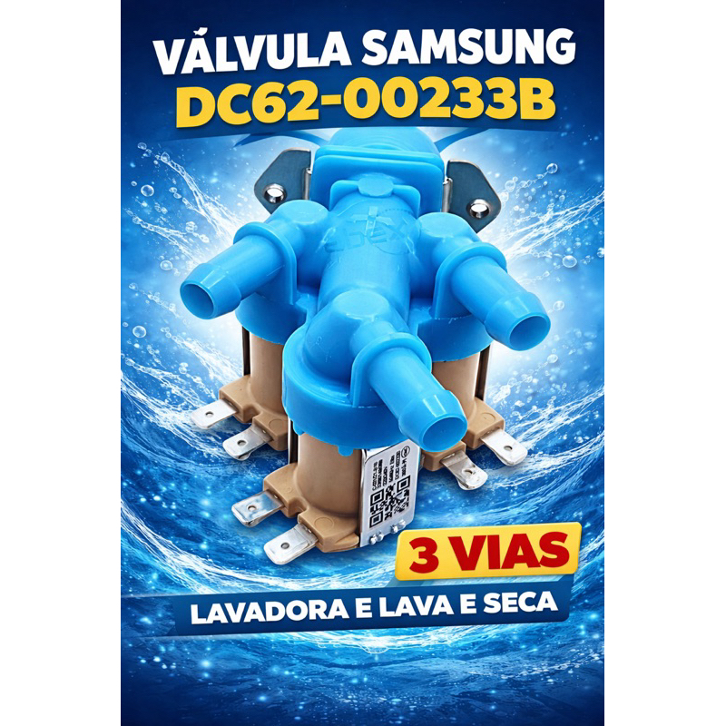 Válvula de Entrada de Água Samsung DC62-00233B 3 Vias para Lavadora e Lava e Seca