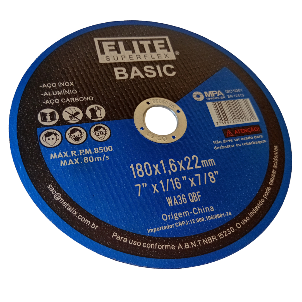 Kit Disco de Corte Fino Inox 7" 180mm Para Esmerilhadeira Aço Metalon Kit 10/20/40/50 UN Elite Basic