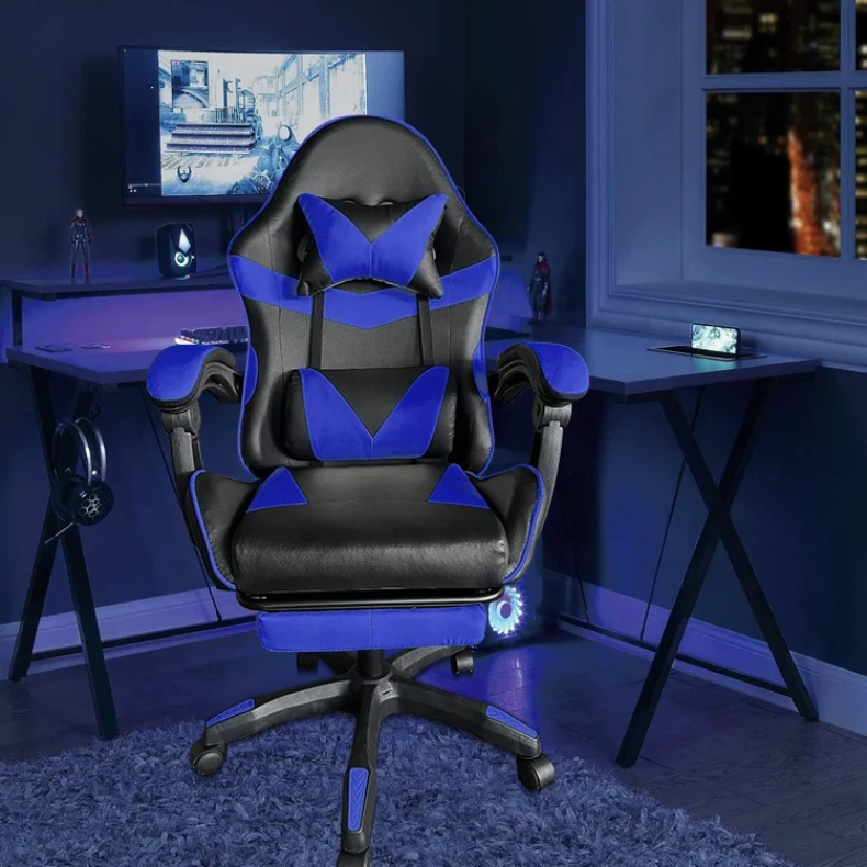 Cadeira Pc Gamer Giratória Ergonômica Em Couro Com Descanso Para os Pés Conforto