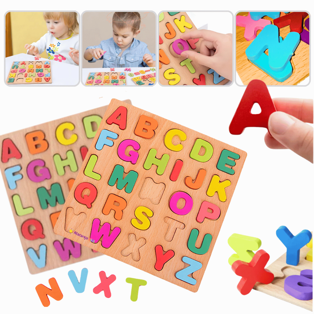 Kit Tabuleiro Madeira Montessori Brinquedos Alfabetização Letras Números Formas Encaixe Infantil