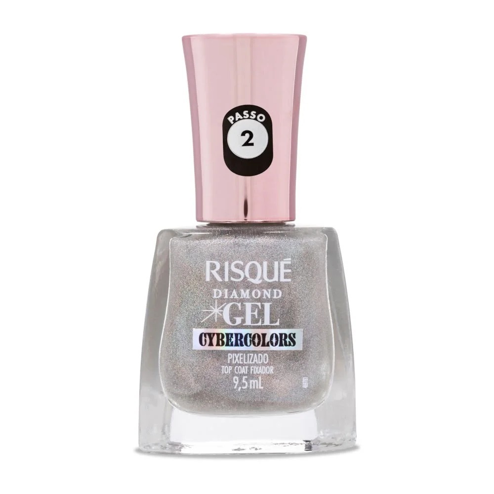 Top Coat Fixador Efeito Holográfico Risqué Diamond Gel Cybercolors Pixelizado 9,5ml