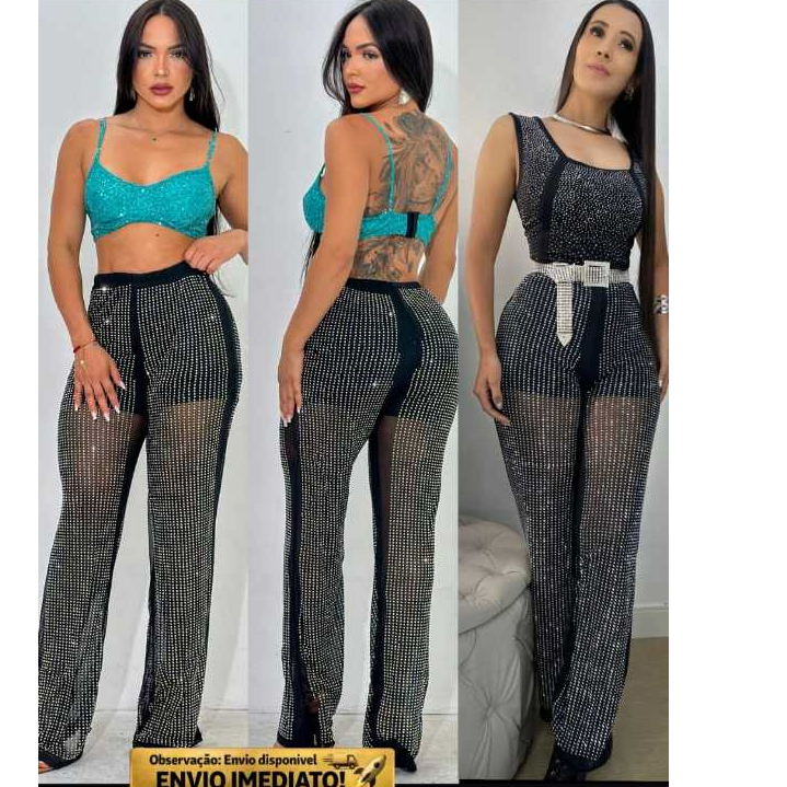 Calça De Tule Pantalona Calça fler com Brilho com forro em tecido suplex  ,Calça Feminina Balada Rodeio Country CalçaCom