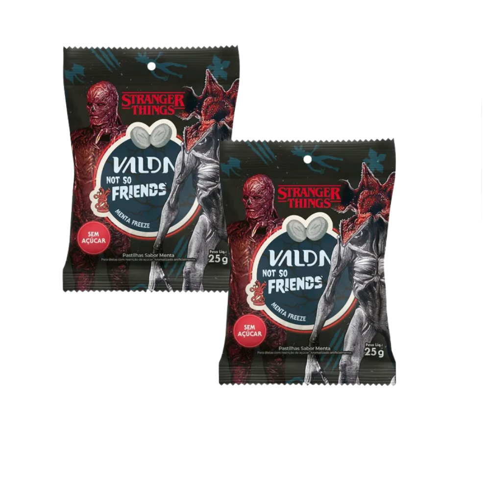 Kit C/2 Pastilhas Valda Stranger Things Friends Sachê Sabor Menta Freeze 25g