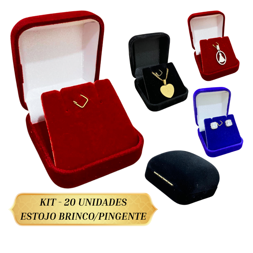 Kit 20 unidades caixinha estojo para colar brinco pingente veludo tradicional com fecho de metal