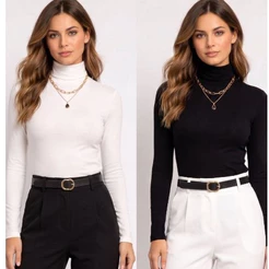 Blusa cacharrel manga longa Feminina Gola Alta Manga Comprida Segunda Pele