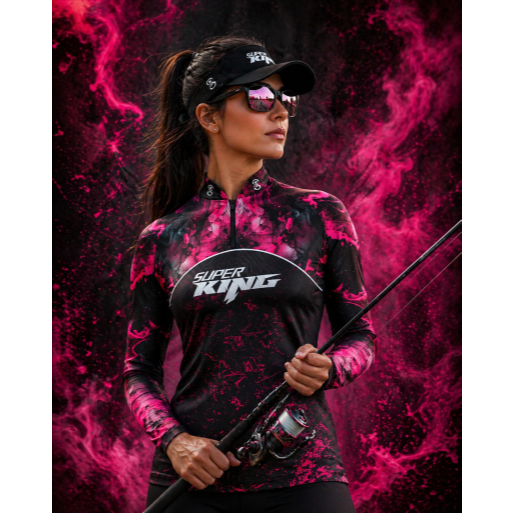Camisa Camiseta de Pesca Dry Fit Feminina Proteção UV50+ Manga Longa Esportiva Respirável Super King Fishing SK-128