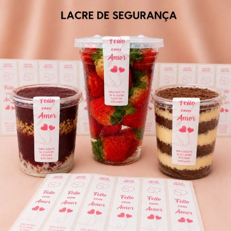 500 Etiqueta Lacre de delivery segurança, Adesivo delivery Feito com amor, Copo Felicidade, Açaí, Bolo no Pote, Caixas