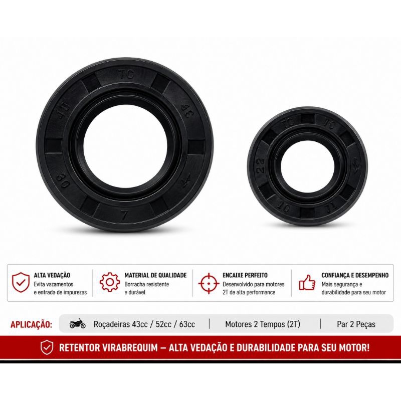 Retentor Virabrequim Roçadeira 43cc 52cc 63cc Par 2 Peças Motor 2T Alta Vedação