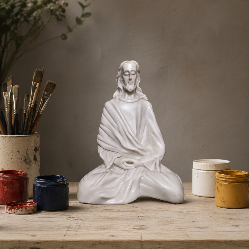 Imagem Jesus Meditando 22cm em Resina para Pintura – Escultura Religiosa para Artesanato, Personalização e Decoração