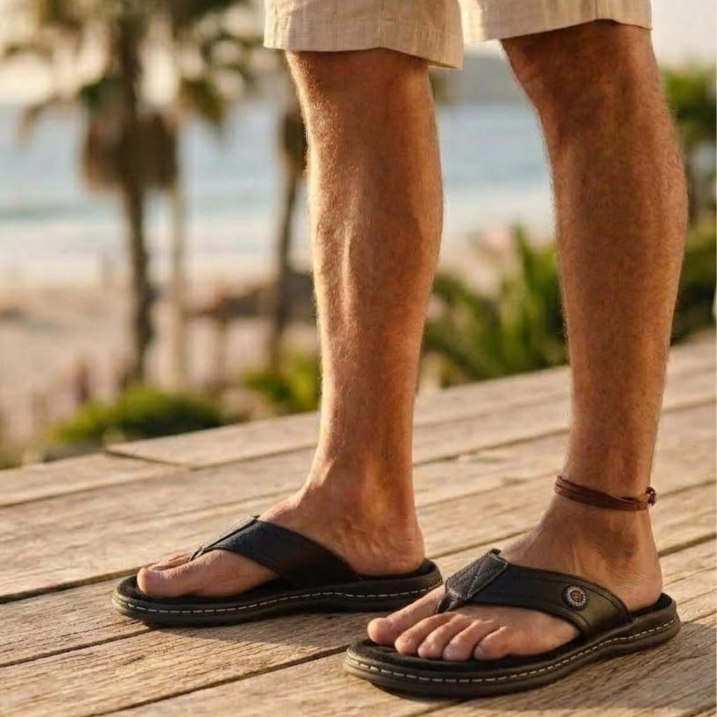 Sandália Antistress Chinelo Dedo Masculino Ortopédico Couro