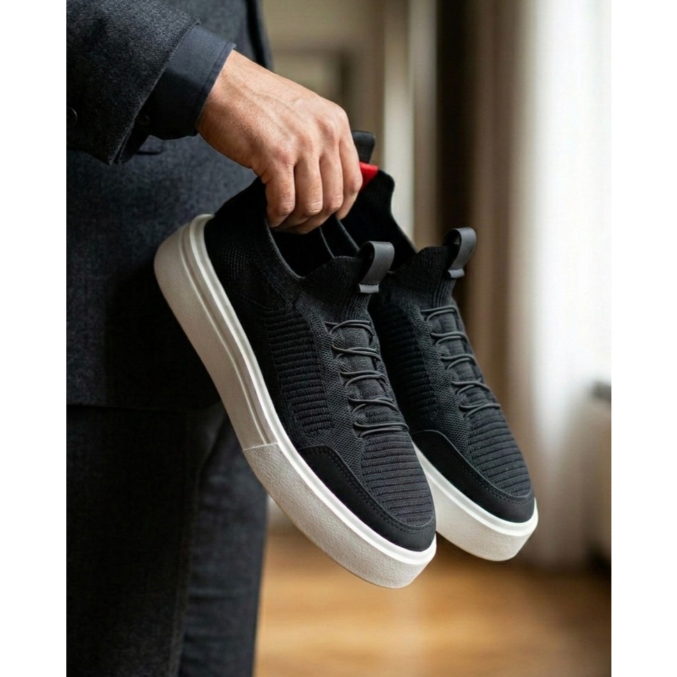 Tênis Knit Sapato Masculino Sapatênis Sem Cadarço Calce Elástico Casual Esporte Fino Social