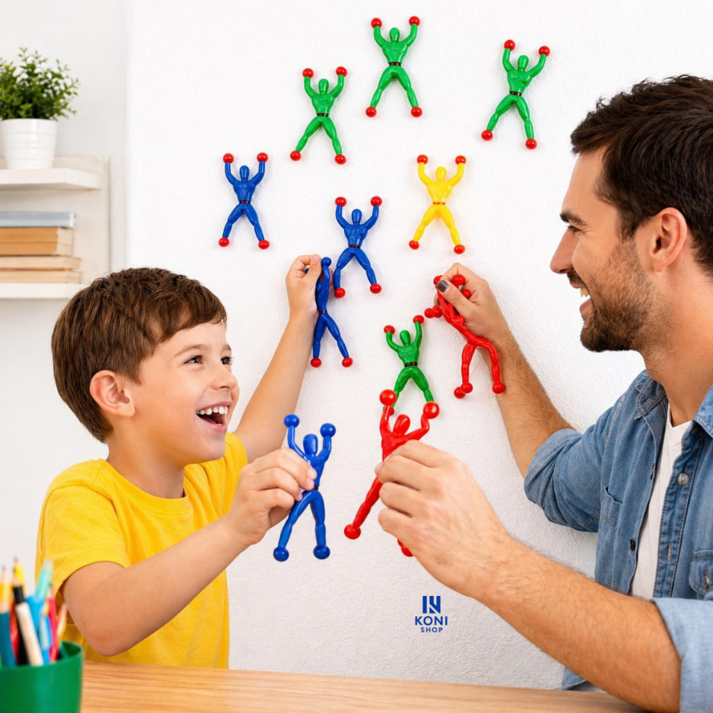 Kit 20 Bonecos Escaladores Homem Geleca Ninja 8cm Gruda e Desce na Parede Infantil