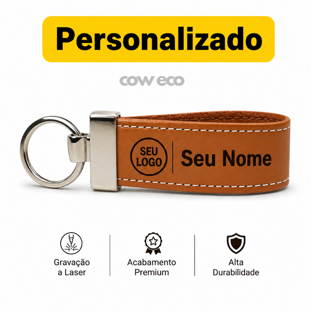 Chaveiro Couro Personalizado Gravação Logo/Nome