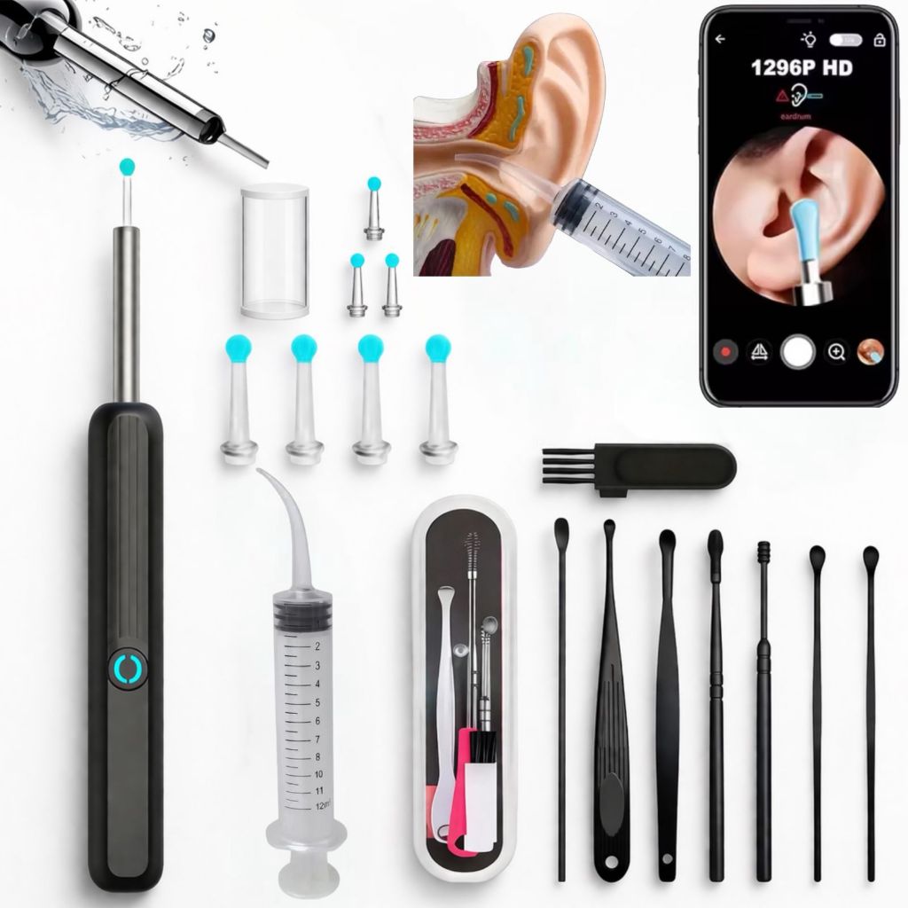 Otoscópio Digital Wifi HD Câmera Limpeza Ouvido App Android iPhone + Seringa Lavar Ouvido