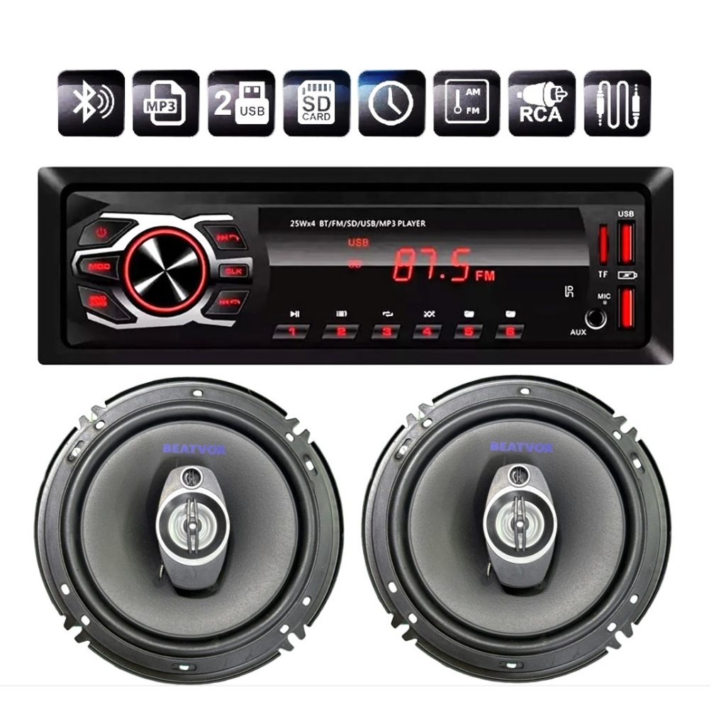 Kit Radio MP3 com Falantes 6 Polegadas Aparelho Mp3 Com Bluetooth Radio Fm Usb + Alto Falante 6"