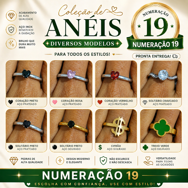Anel N° 19 Coração Solitário Cifrão em Aço Inox Inoxidável Presente