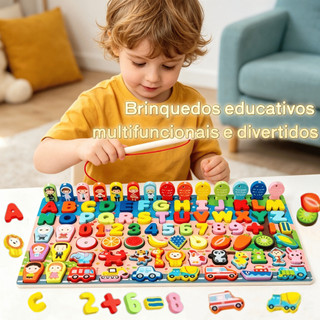 Quebra-cabeça com números de madeira Classificador de formas Jogo de contagem e correspondência Jogo de pesca magnética