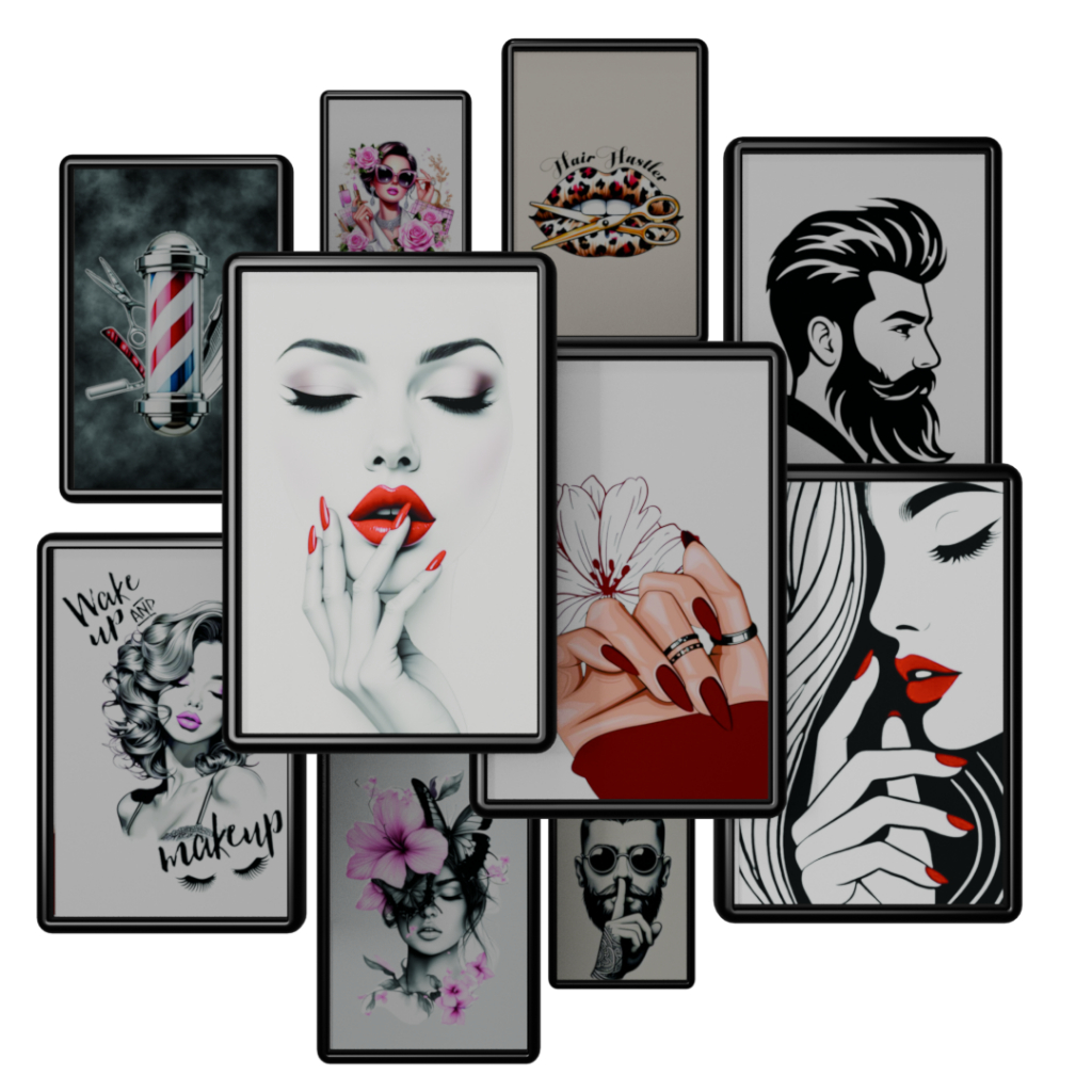 Kit de Quadros Cabelereiros Manicure Barbearia Modelos Com moldura 30X20cm para decoração e coleção