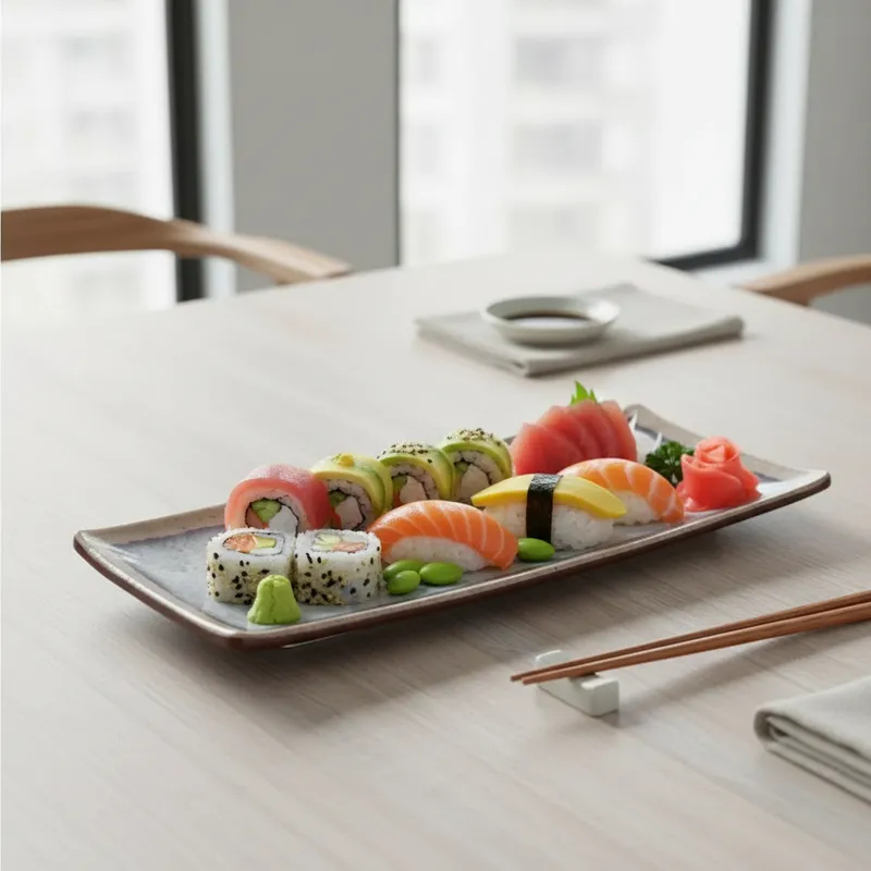 Prato Travessa Retangular De Melamina Nippon Para Comida Japonesa