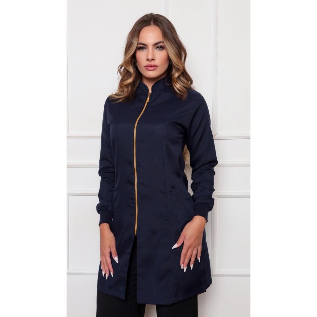 Jaleco Feminino Luxo com Ziper Azul Marinho Nice Gardenia Jalecos