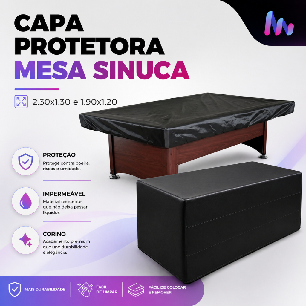 Capa de mesa Impermeável para Mesa de Sinuca Longa/Curta Tamanho 2.30 x 1.30 e 1.90 x 1.20 Napa Proteção Bilhares